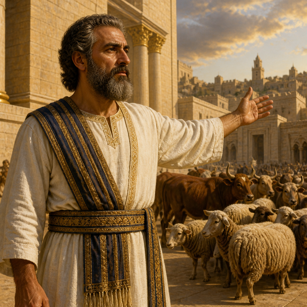 Oil-painting style portrait of Jozabad, Levite Officer under Josiah, Levite officer who donated 5,000 offerings and 500 bulls for Josiah's Passover