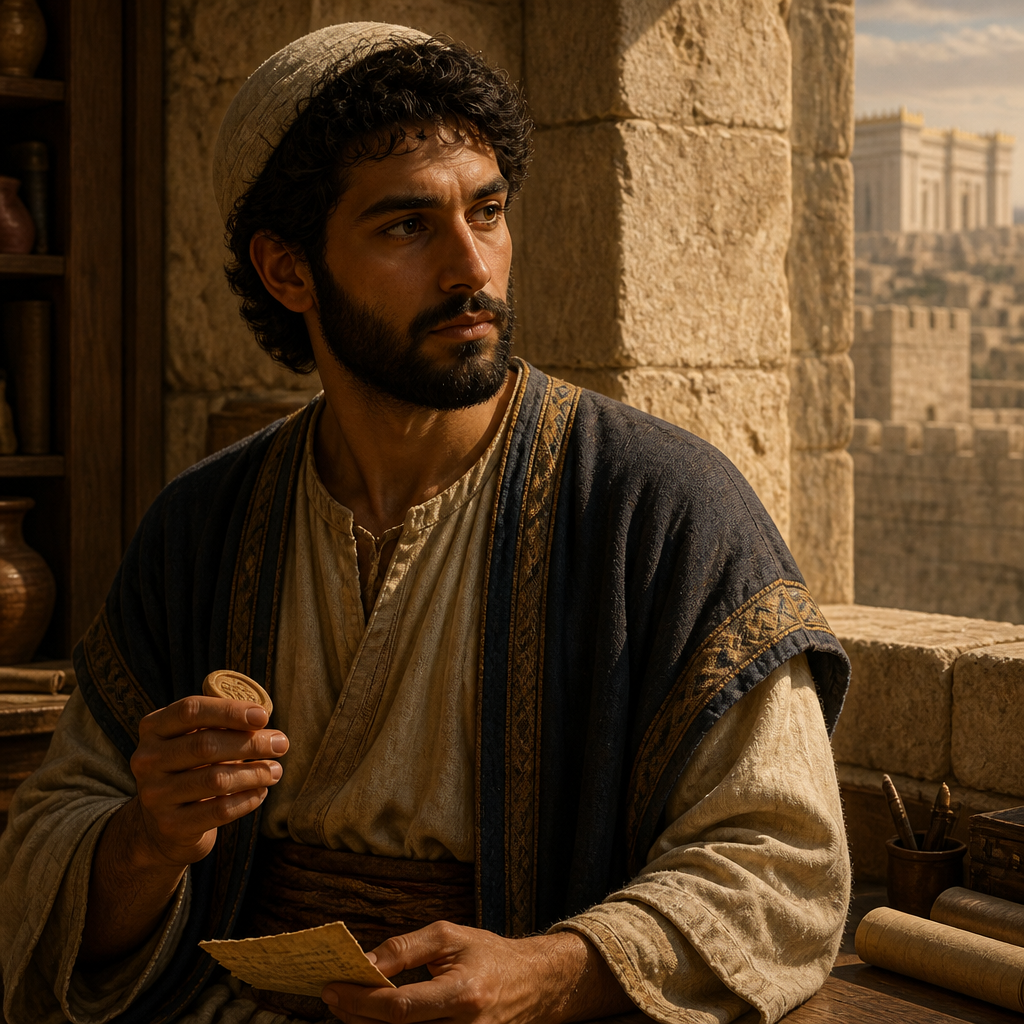 Oil-painting style portrait of Jushab-hesed, Son of Zerubbabel and descendant of King David