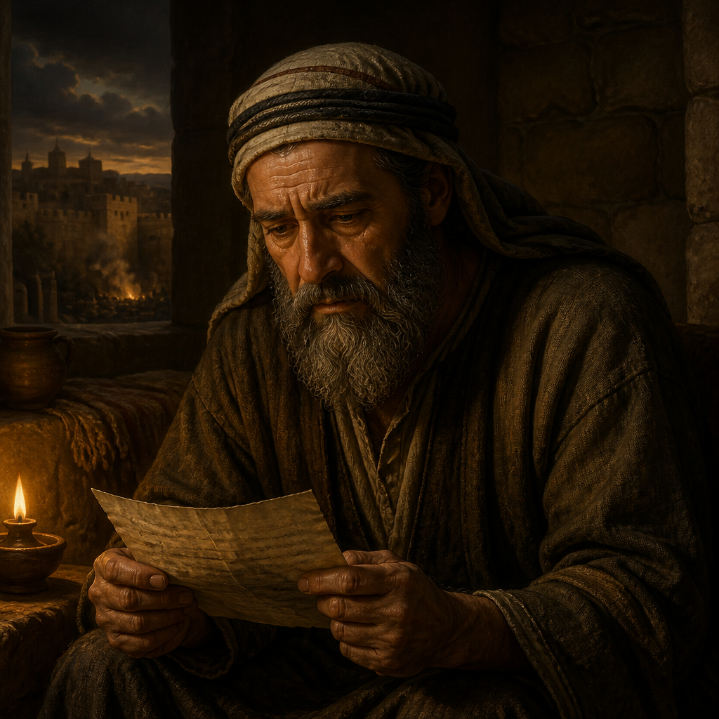Oil-painting style portrait of Kolaiah, Father of the False Prophet Ahab, father of the false prophet Ahab who was executed in Babylon