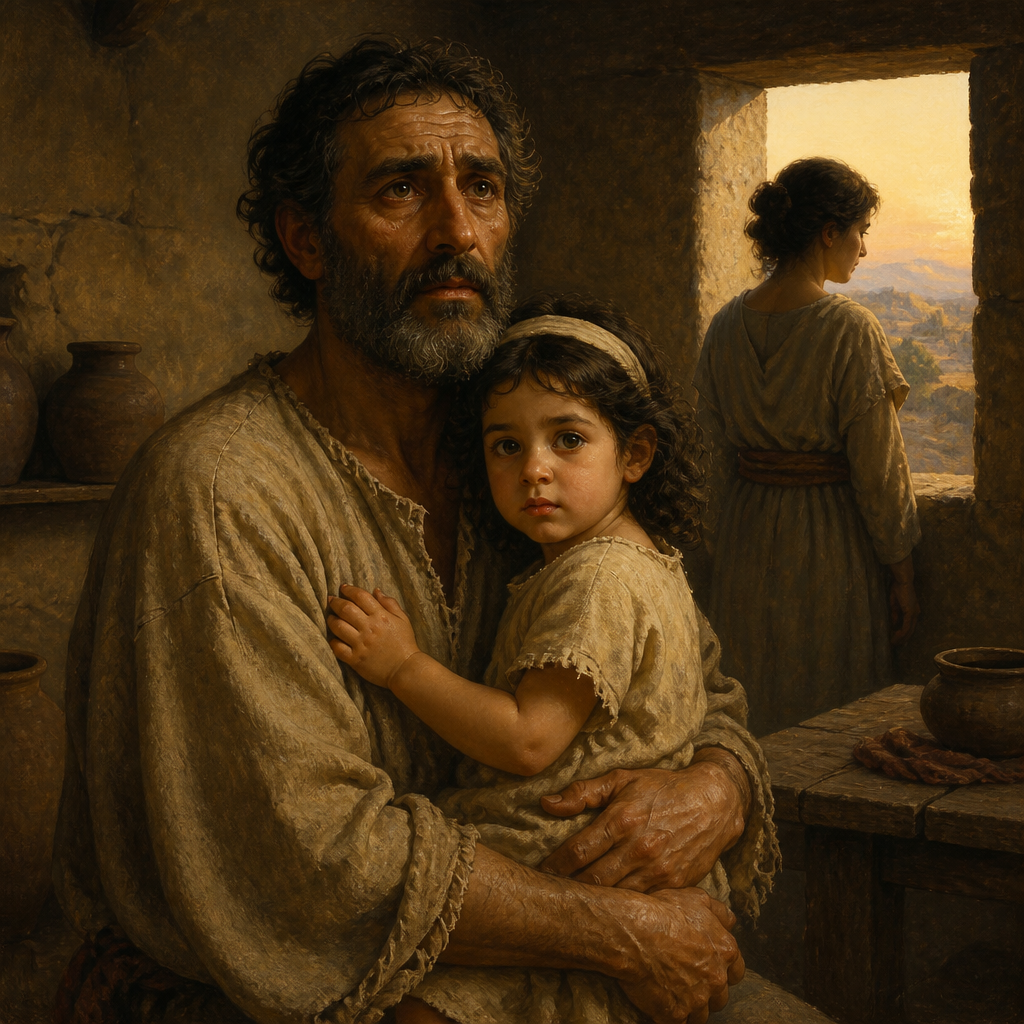 Oil-painting style portrait of Lo-ruhamah, Daughter of Hosea whose name symbolized God's withdrawal of mercy from Israel