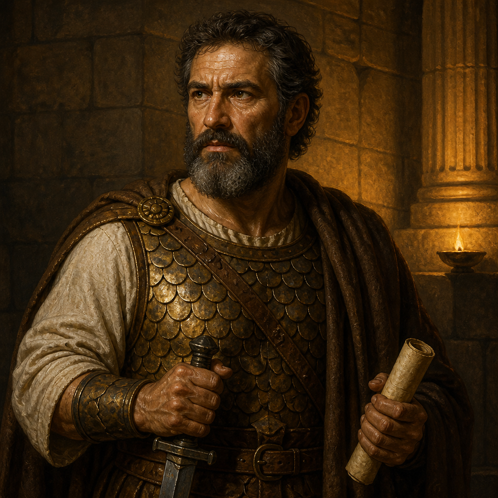 Oil-painting style portrait of Maaseiah son of Adaiah, Military commander who covenanted with Jehoiada to restore King Joash