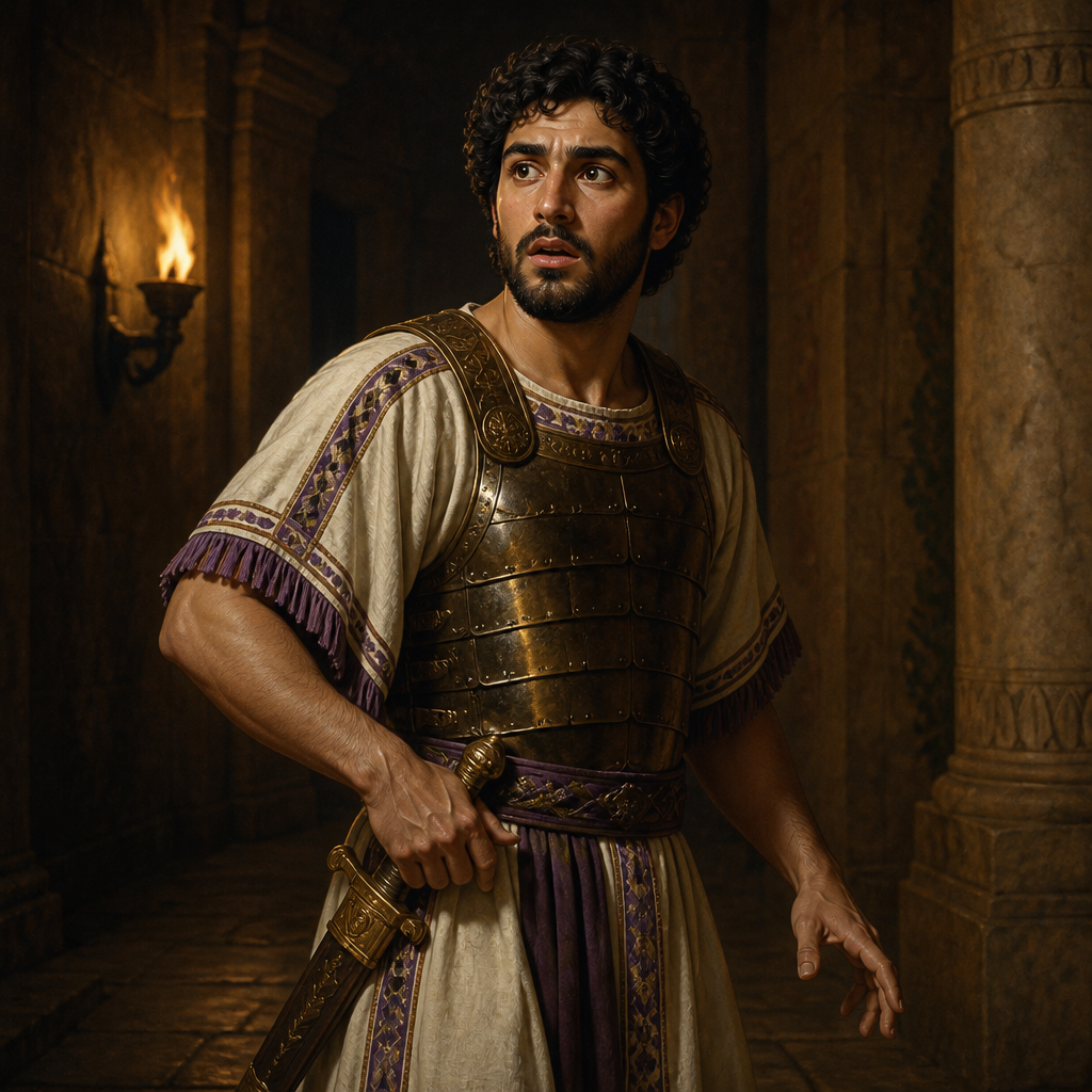 Oil-painting style portrait of Maaseiah, son of King Ahaz, Prince of Judah and son of King Ahaz who was slain during the Ephraimite invasion