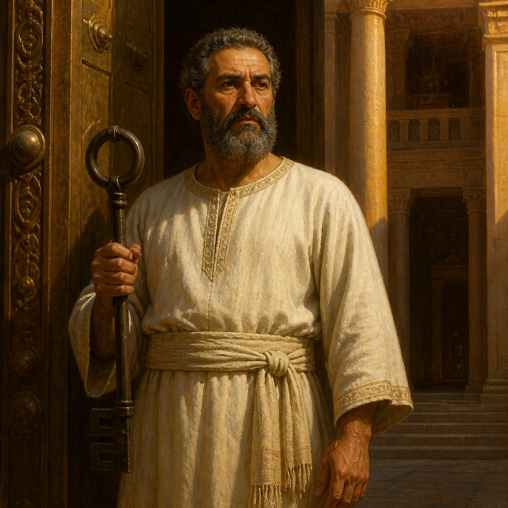 Oil-painting style portrait of Maaseiah son of Shallum, Doorkeeper, Temple doorkeeper whose chamber served as a landmark in the Book of Jeremiah