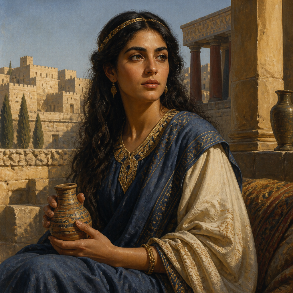 Oil-painting style portrait of Mahalath, Wife of Rehoboam, Granddaughter of King David and wife of King Rehoboam