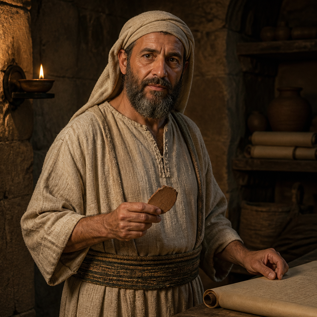 Oil-painting style portrait of Malchijah, Ancestor of Asaph, Levite ancestor of the temple musician Asaph
