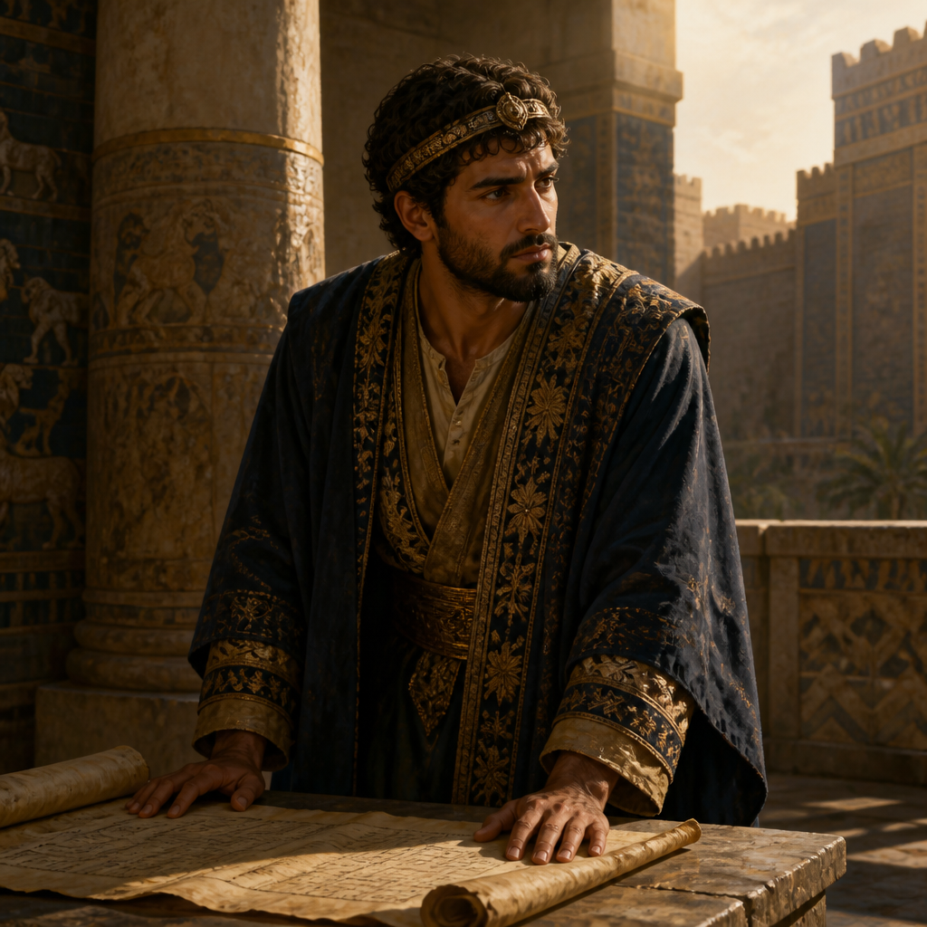 Oil-painting style portrait of Malchiram, Son of Shealtiel and grandson of King Jehoiachin mentioned in the Davidic genealogy