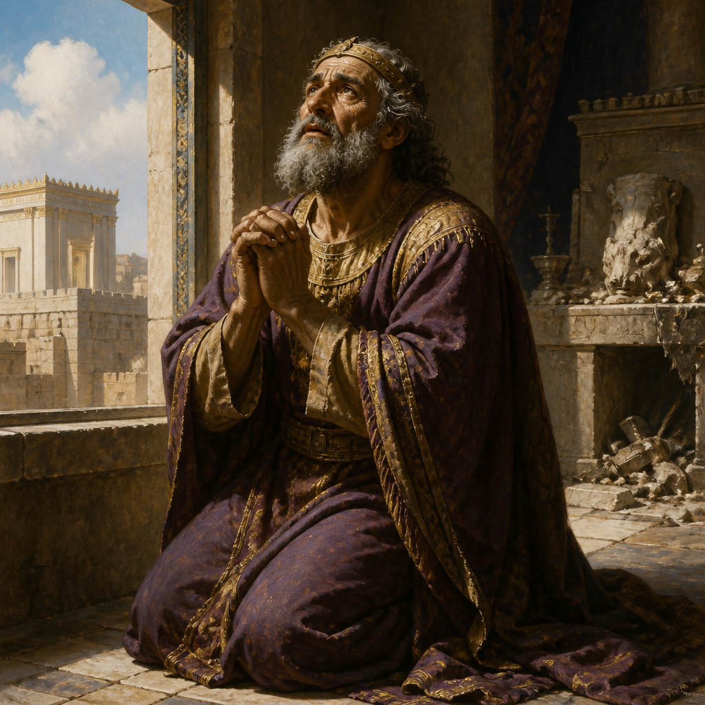 Oil-painting style portrait of Manasseh, King of Judah, King of Judah who reigned 55 years and was notorious for his idolatry and late-life repentance