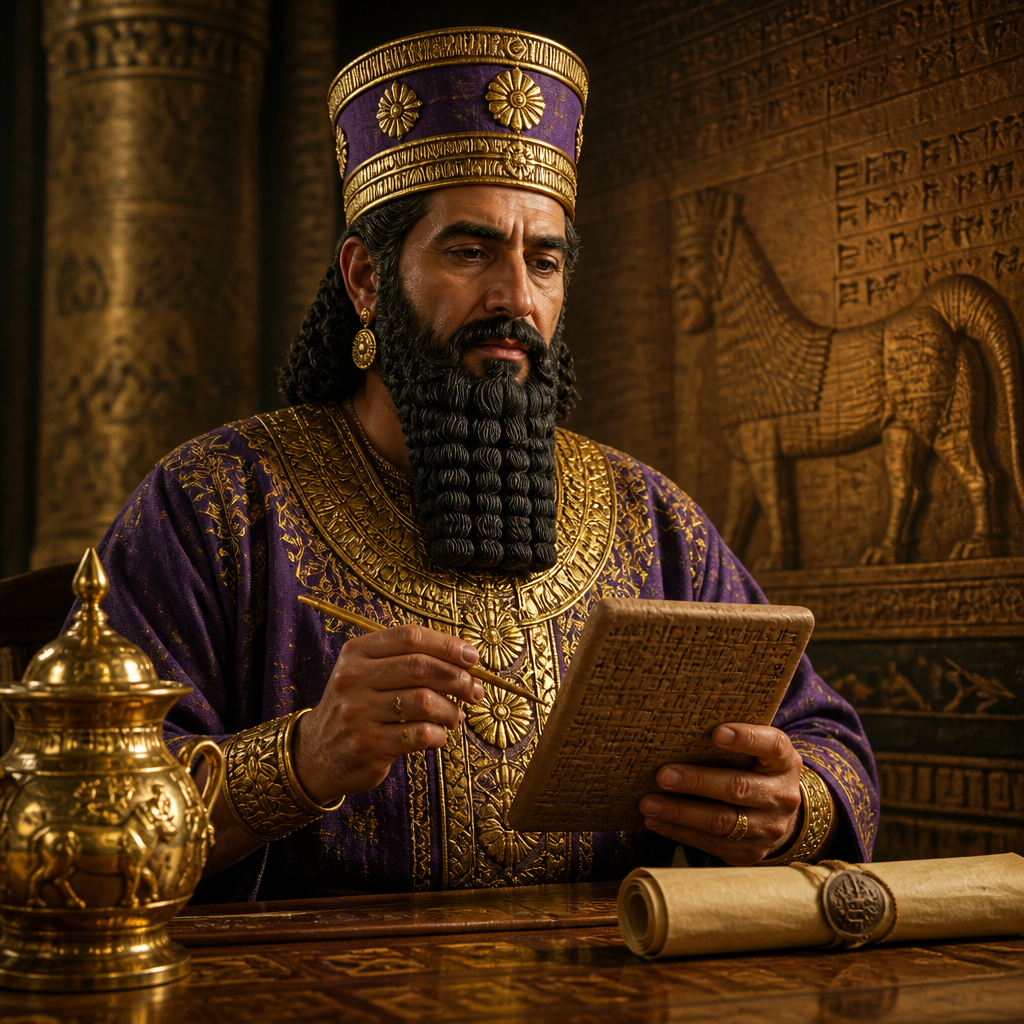 Oil-painting style portrait of Merodach-baladan, King of Babylon who sent an embassy to Hezekiah