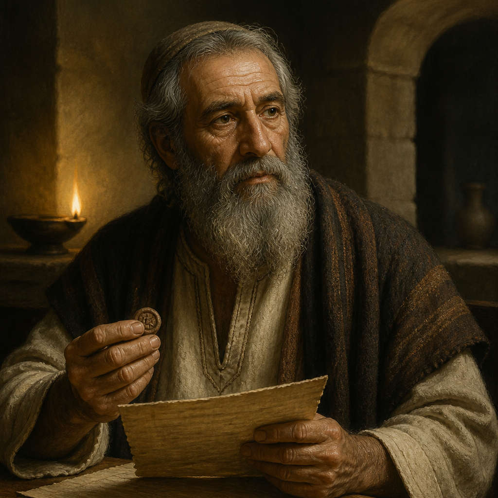 Oil-painting style portrait of Meshullam, Grandfather of Shaphan, grandfather of Shaphan the scribe who served King Josiah