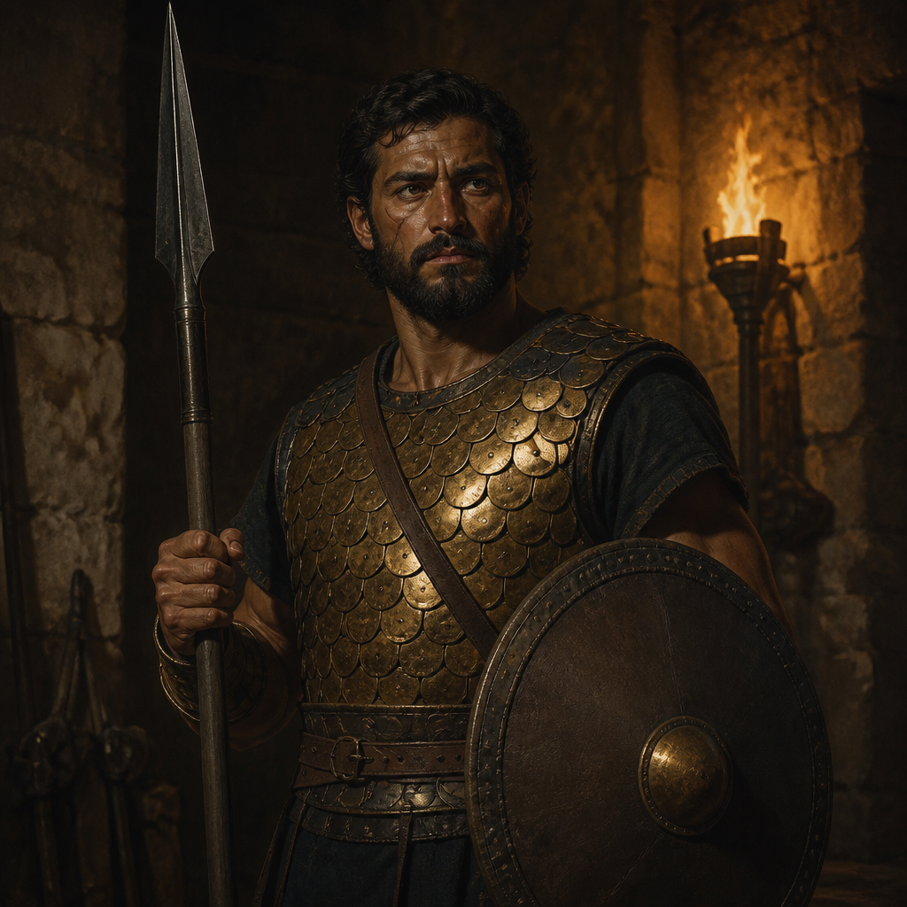 Oil-painting style portrait of Mibhar, Warrior in King David's elite guard of 'mighty men'