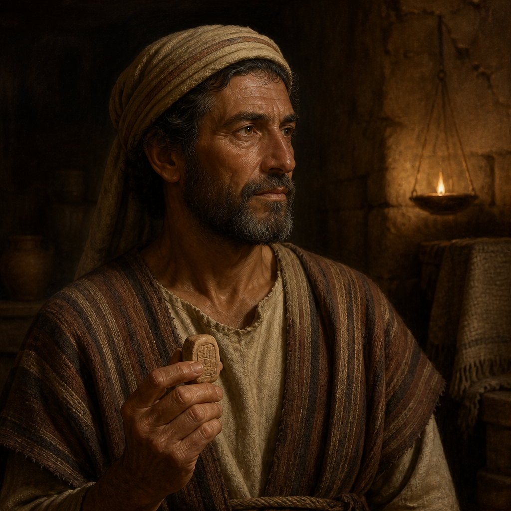 Oil-painting style portrait of Mibsam, Son of Shallum, Simeonite descendant mentioned in the genealogies of the Divided Monarchy