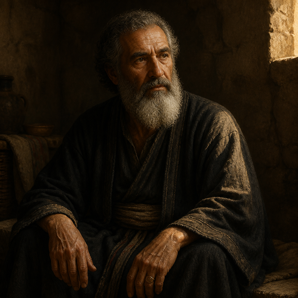 Oil-painting style portrait of Micaiah, Father of Achbor, father of Achbor who served as a royal official under King Josiah