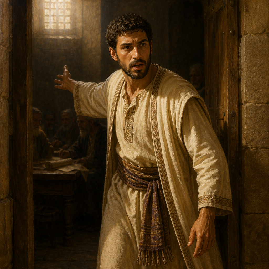 Oil-painting style portrait of Micaiah, Son of Gemariah, official who reported the reading of Jeremiah's scroll to the royal court