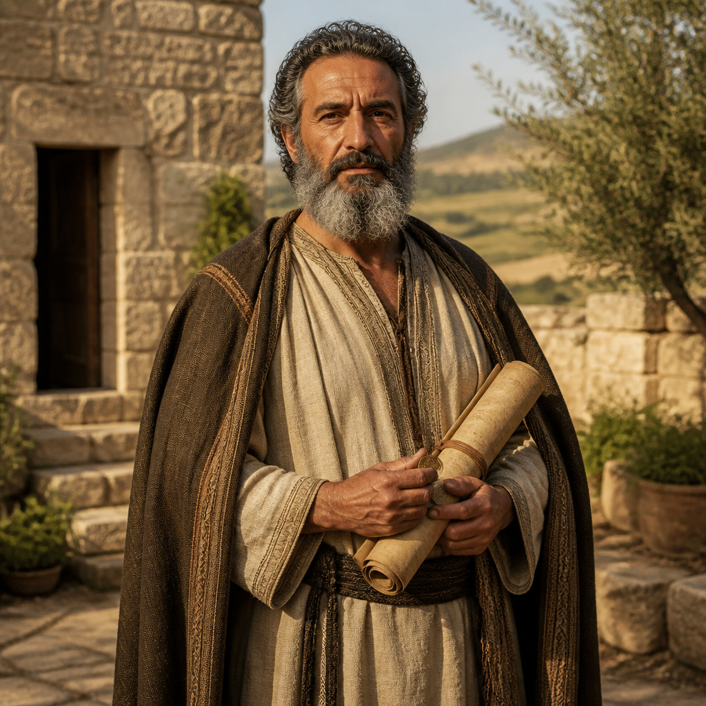 Oil-painting style portrait of Michael, Father of Omri, father of Omri the tribal leader of Issachar