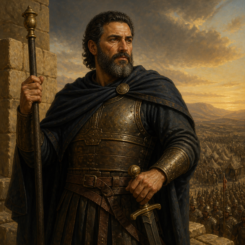 Oil-painting style portrait of Mikloth, Military Leader of the Divided Monarchy, Military leader who commanded the second division of 24,000 men under Dodai the Ahohite