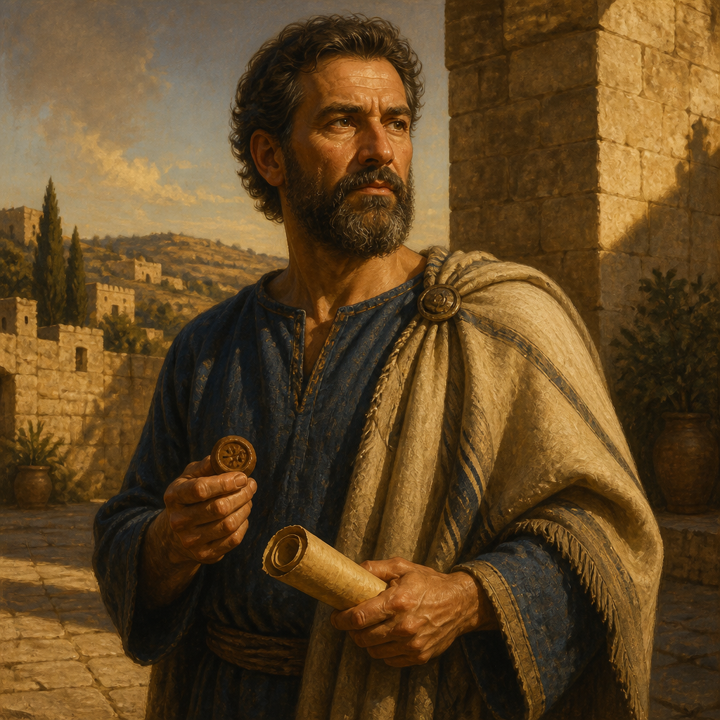 Oil-painting style portrait of Moza, Descendant of Saul, Benjamite descendant of King Saul through Jonathan and Mephibosheth