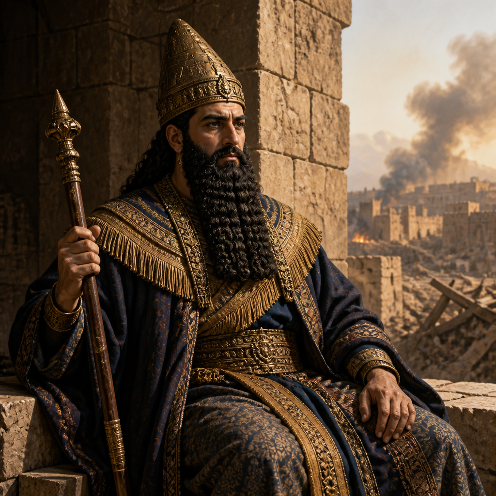 Oil-painting style portrait of Nebu-sar-sekim, Babylonian official present at the fall of Jerusalem in 586 BC