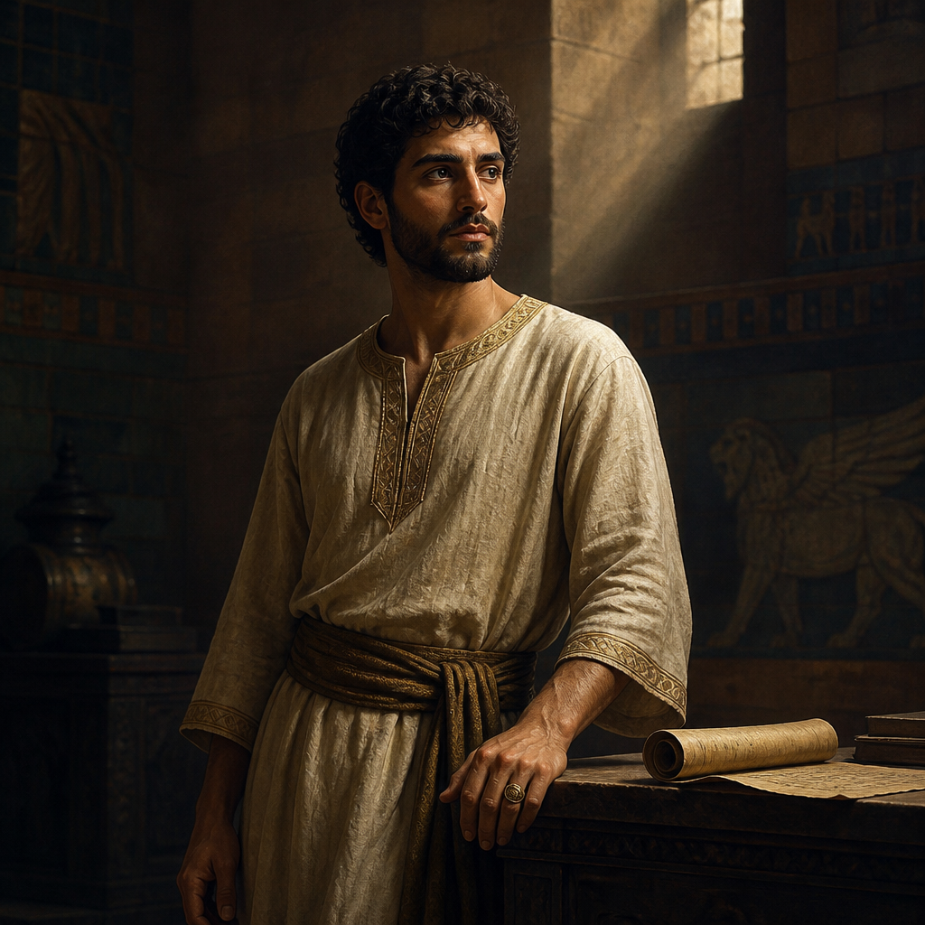 Oil-painting style portrait of Nedabiah, Son of Shealtiel in the genealogy of the Davidic royal line