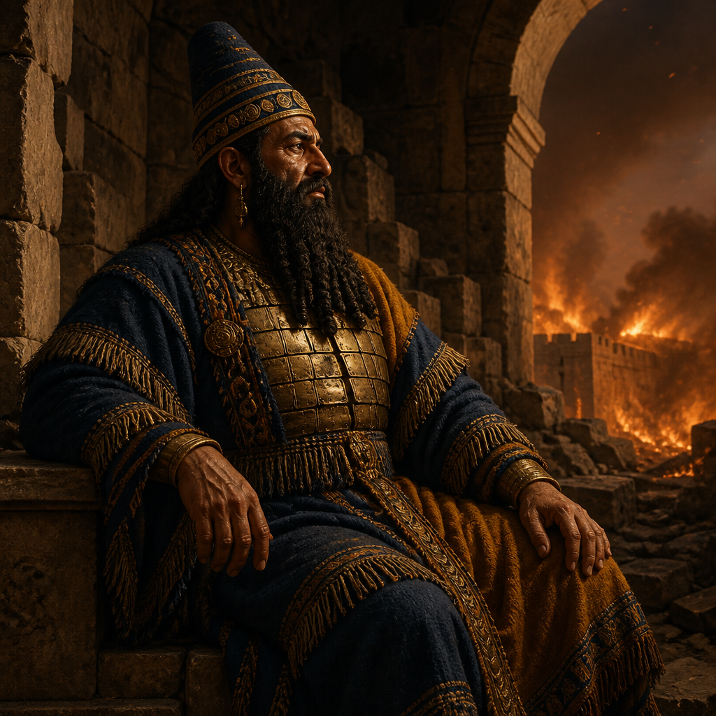 Oil-painting style portrait of Nergal-sar-ezer of Samgar, Babylonian official who sat at the Middle Gate during the fall of Jerusalem in 586 BC