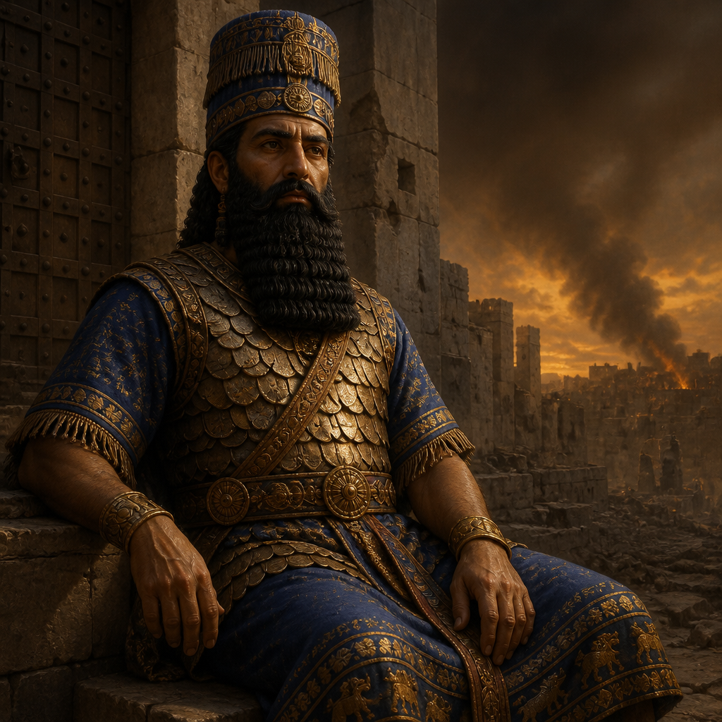Oil-painting style portrait of Nergal-sar-ezer the Rabmag, Babylonian official present at the fall of Jerusalem in 586 BC