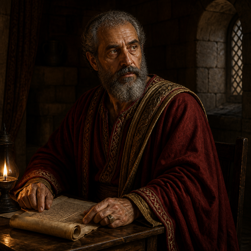 Oil-painting style portrait of Nethaniah, Father of Ishmael, Royal descendant whose son Ishmael assassinated Governor Gedaliah