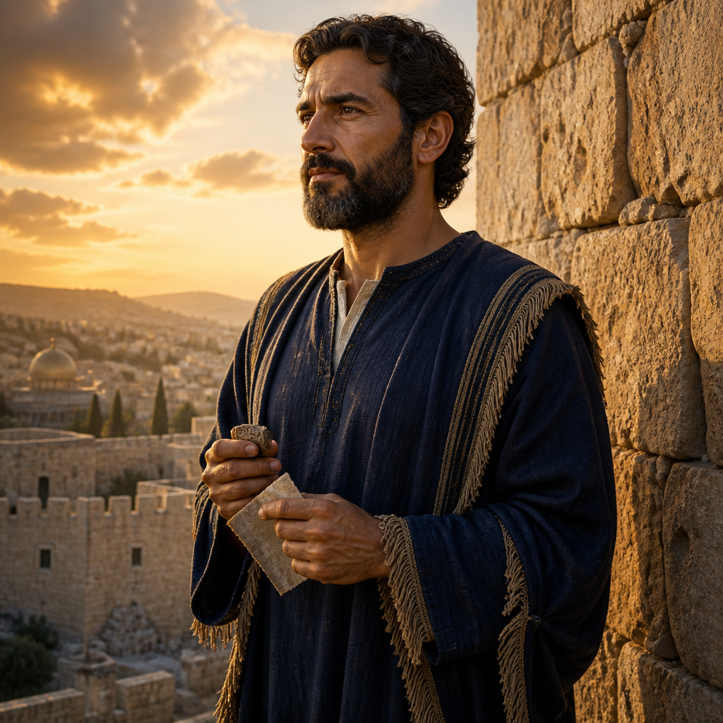 Oil-painting style portrait of Obadiah, Descendant of David, descendant of Zerubbabel and member of the royal Davidic lineage in 1 Chronicles