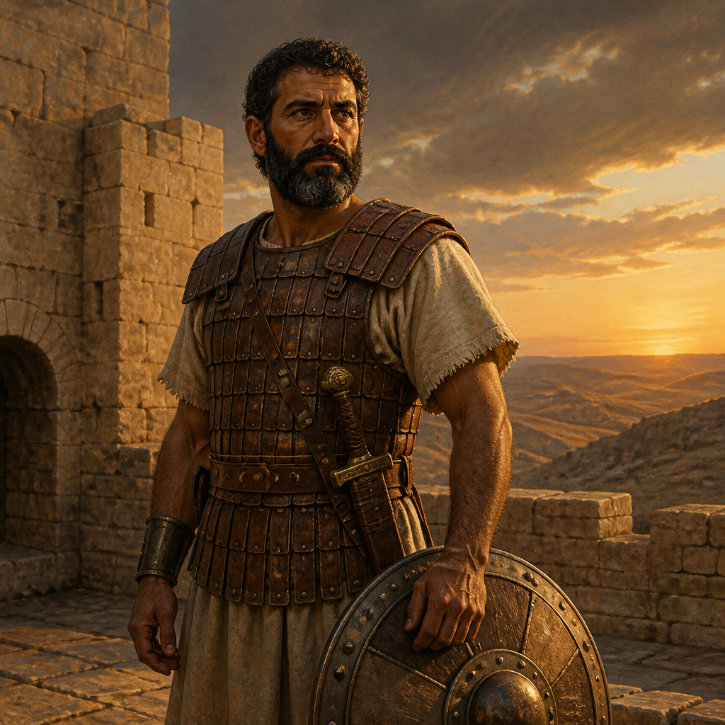 Oil-painting style portrait of Obed, Mighty Man of David, Warrior listed among the Mighty Men of King David