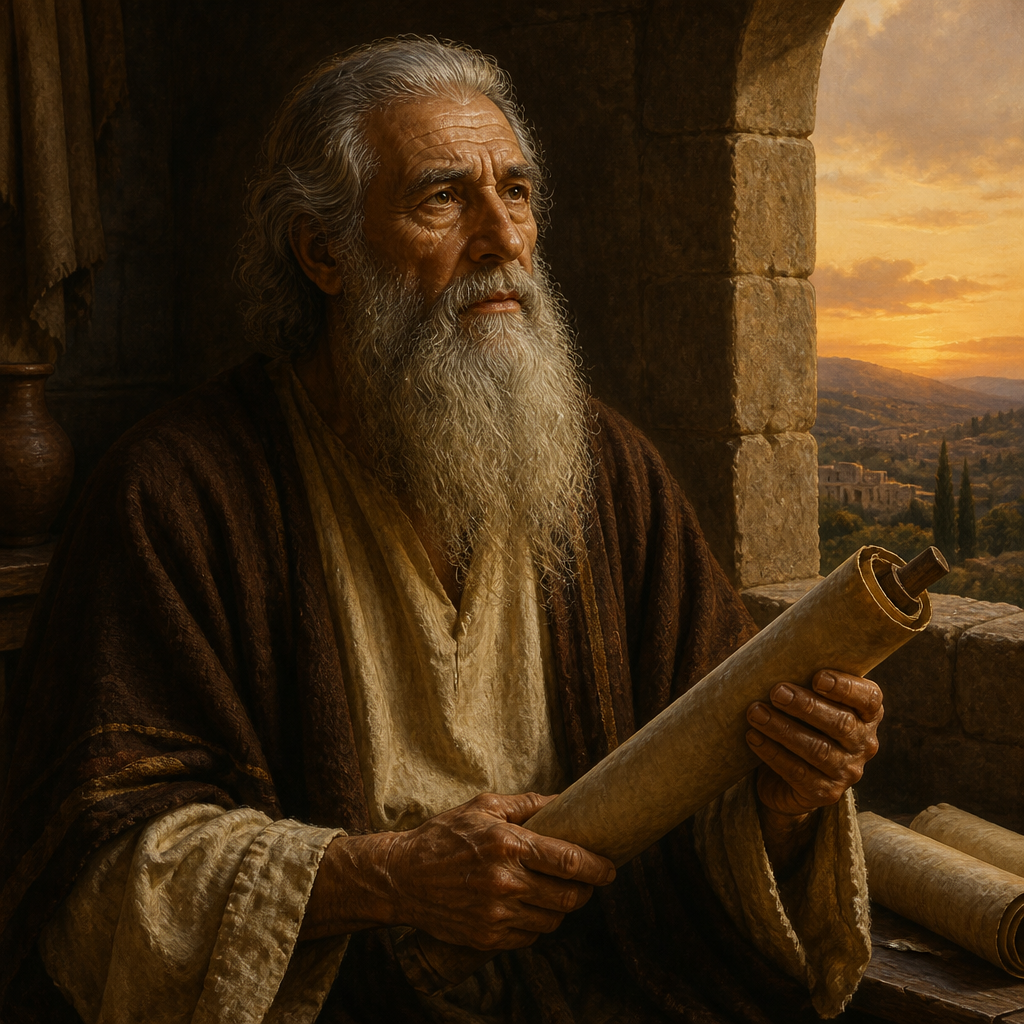 Oil-painting style portrait of Oded, Father of Azariah, Prophet whose words inspired King Asa to remove idols from Judah