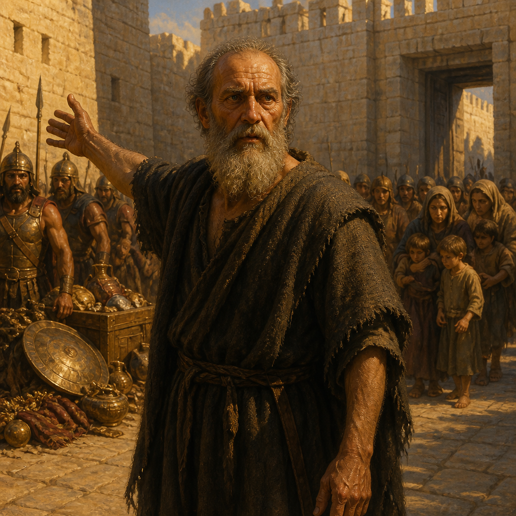 Oil-painting style portrait of Oded, Prophet in Samaria, Prophet who intercepted the Israelite army to demand the release of Judean captives