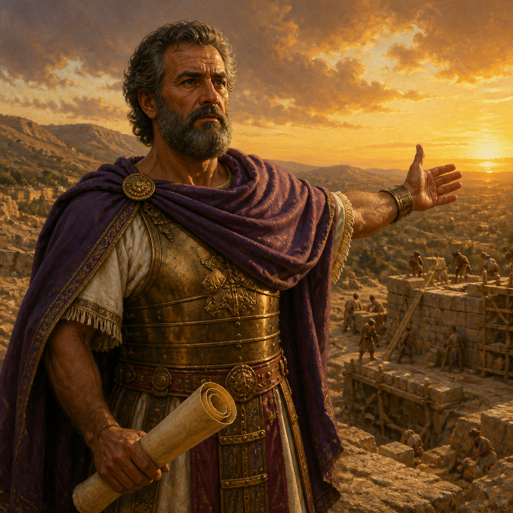 Oil-painting style portrait of Omri, King of Israel, King of Israel who founded the city of Samaria and established a powerful but wicked dynasty