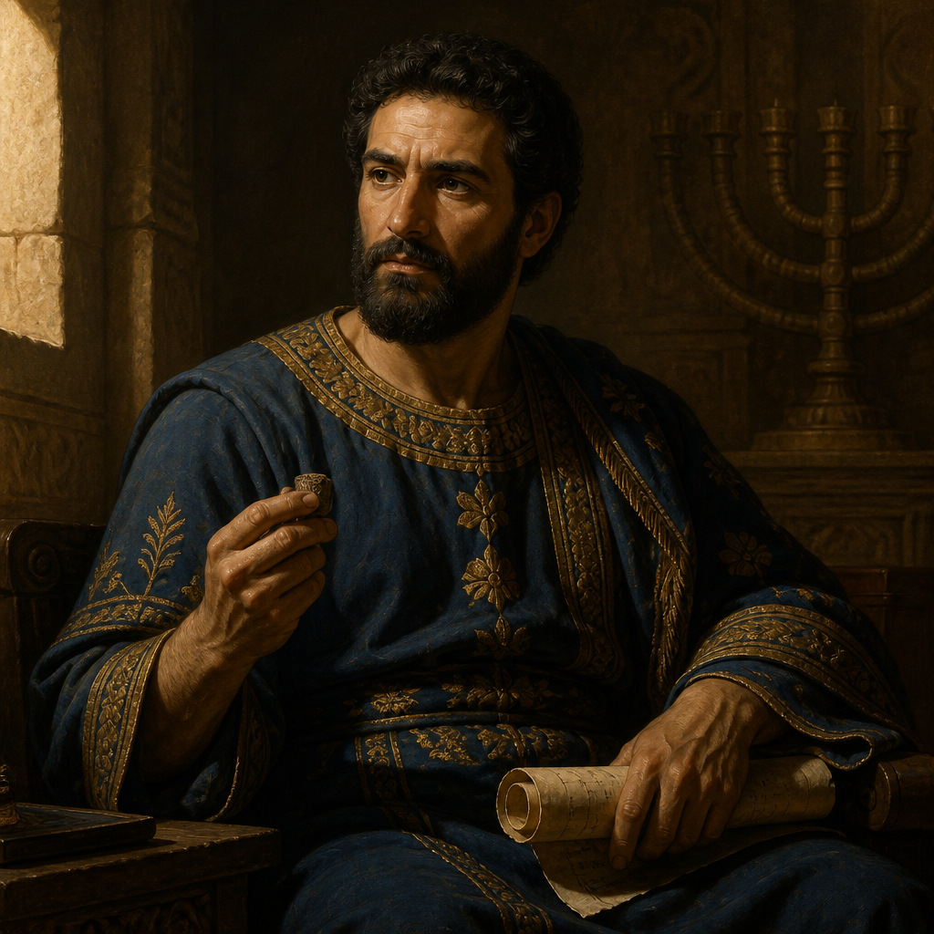Oil-painting style portrait of Pedaiah, Father of Zerubbabel, Davidic prince and biological father of Zerubbabel