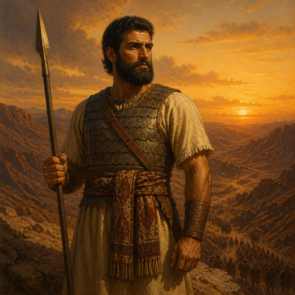 Oil-painting style portrait of Pelatiah, Leader of the Simeonites, Simeonite leader who led 500 men to Mount Seir to destroy the remaining Amalekites