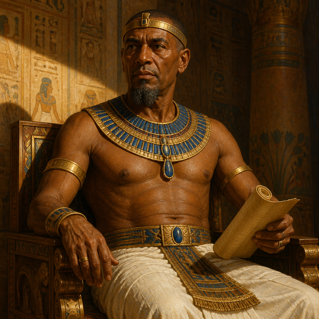 Oil-painting style portrait of Pharaoh, Father of Bithiah, Egyptian monarch whose daughter Bithiah married into the tribe of Judah