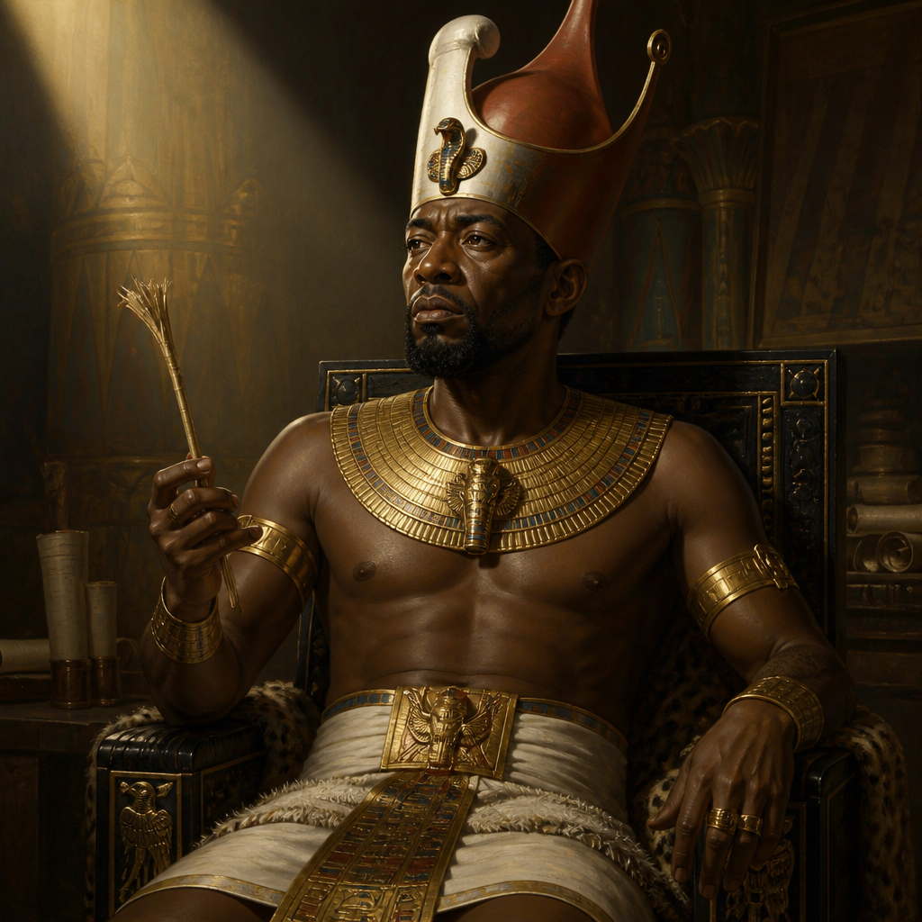 Oil-painting style portrait of Pharaoh, unreliable ally of Hezekiah, Egyptian monarch whose failed military alliance with King Hezekiah was compared to a splintered reed