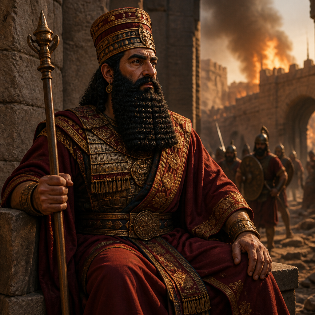 Oil-painting style portrait of Rab-mag, Babylonian official who sat in the Middle Gate during the fall of Jerusalem