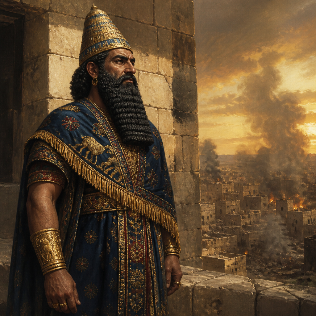 Oil-painting style portrait of Rab-saris of the Babylonian Conquest, Babylonian official who occupied the Middle Gate of Jerusalem during its fall