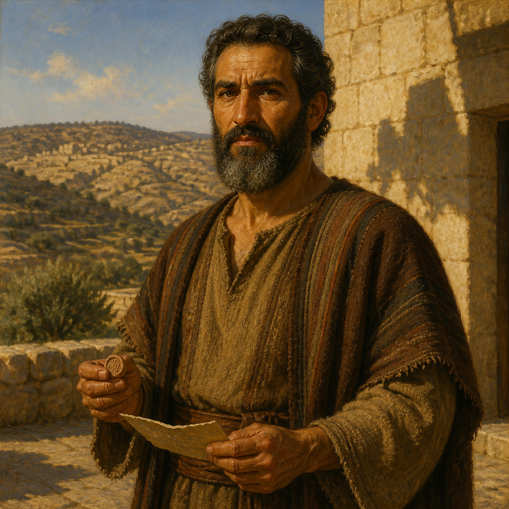 Oil-painting style portrait of Rekem, Son of Hebron, Judean descendant of Caleb and father of Shammai who helped establish the Hebronite lineage
