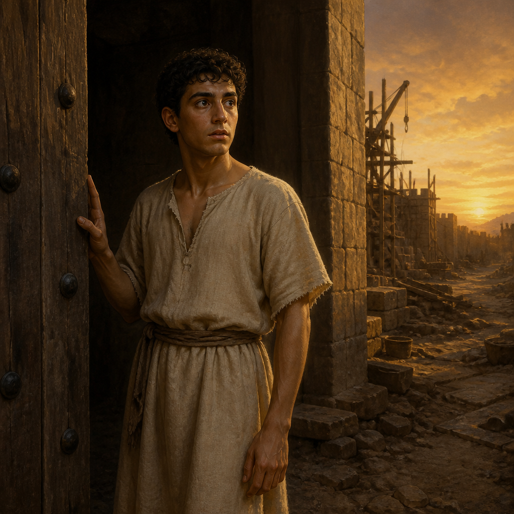 Oil-painting style portrait of Segub, Son of Hiel, Youngest son of Hiel whose death fulfilled Joshua's curse on Jericho