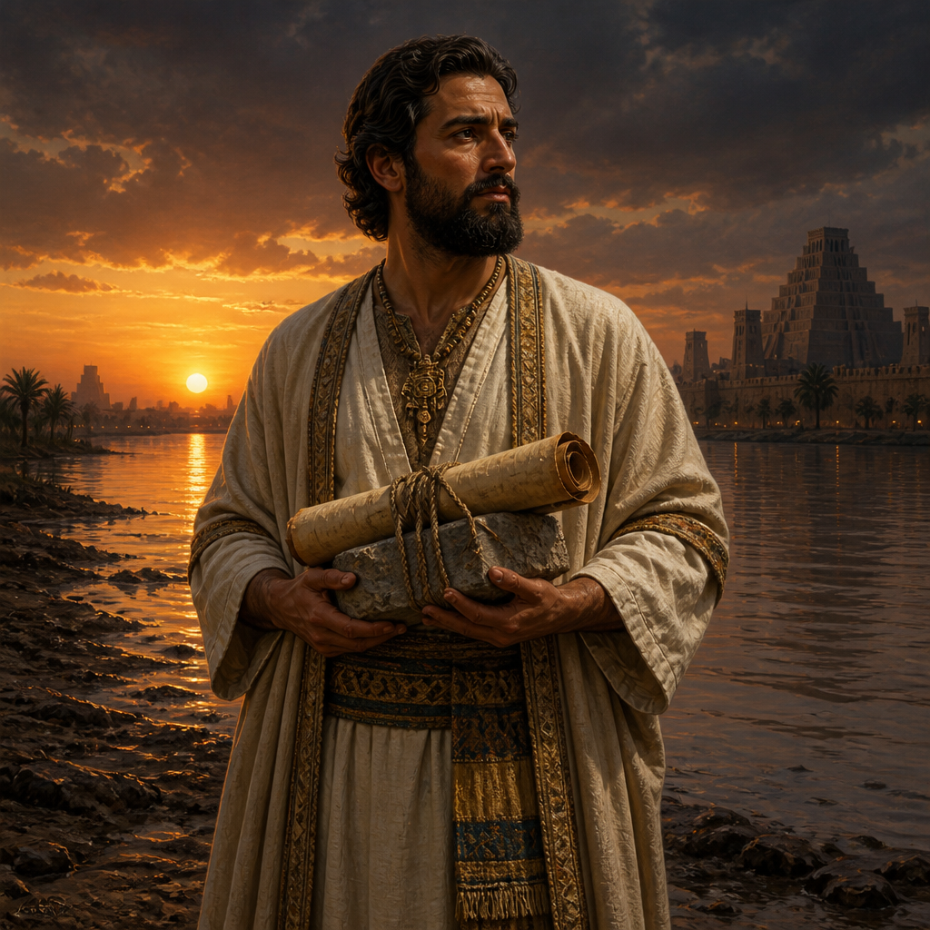 Oil-painting style portrait of Seraiah, Quartermaster of Judah, Quartermaster of King Zedekiah who cast Jeremiah's scroll into the Euphrates River