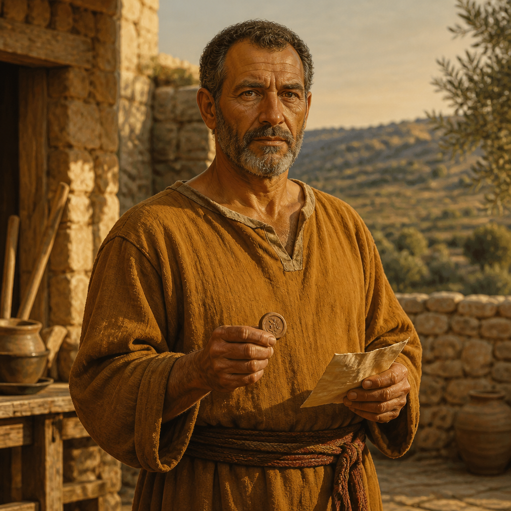 Oil-painting style portrait of Shallum, Son of Sismai, Member of the Tribe of Judah whose lineage is recorded in the Jerahmeelite genealogy