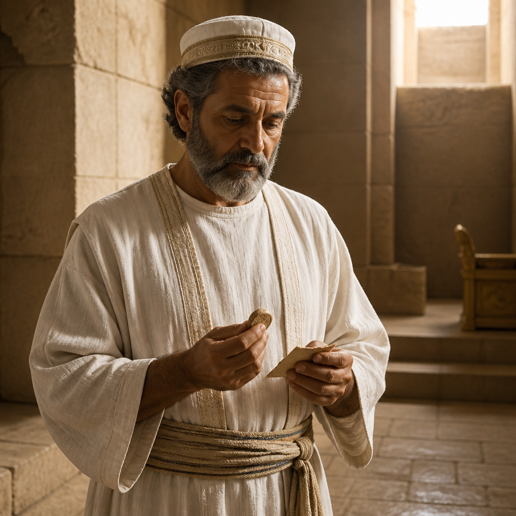 Oil-painting style portrait of Shallum, Father of Hilkiah, Priest of the line of Zadok and the father of High Priest Hilkiah