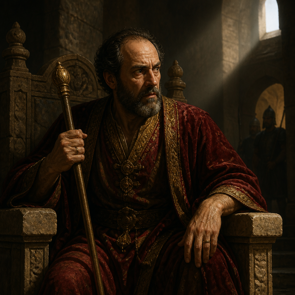 Oil-painting style portrait of Shallum son of Jabesh, King of Israel who reigned for only one month after assassinating Zechariah