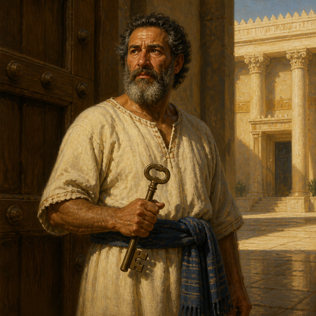 Oil-painting style portrait of Shallum, Father of Maaseiah, Temple doorkeeper whose son Maaseiah had a chamber in the Temple of Jerusalem