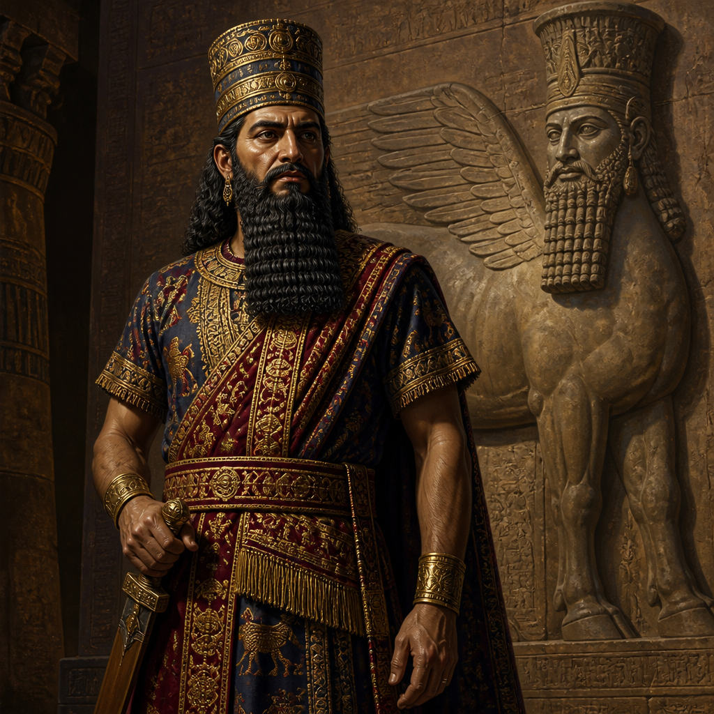Oil-painting style portrait of Shalmaneser, King of Assyria who besieged Samaria and ended the Northern Kingdom of Israel