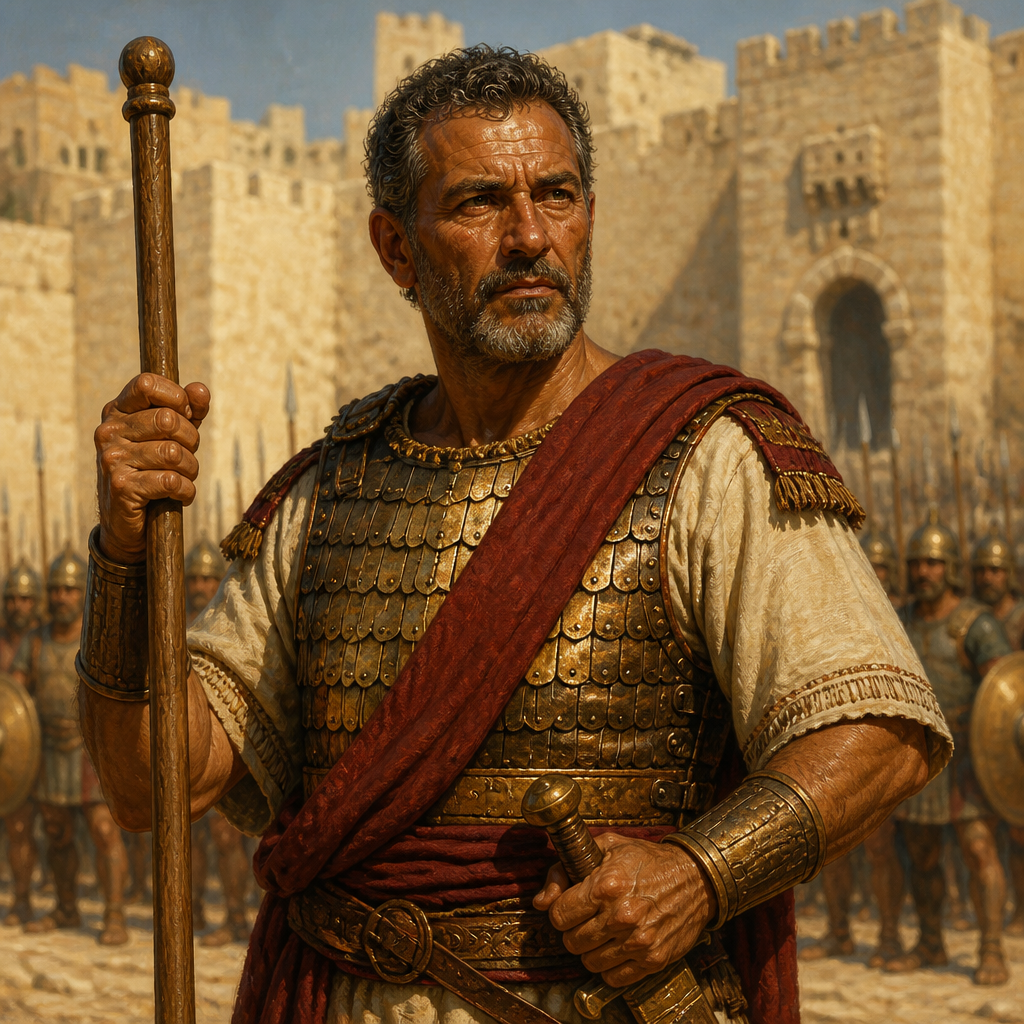 Oil-painting style portrait of Shamhuth, Commander of the fifth monthly division of 24,000 men under King David