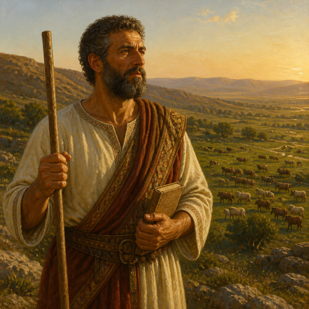 Oil-painting style portrait of Shaphat, Official of David, Official under King David who oversaw the royal herds in the valleys