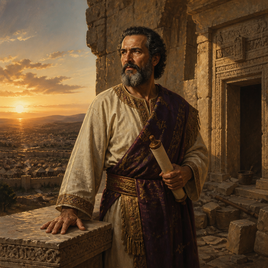 Oil-painting style portrait of Shebna, Royal official who was rebuked by Isaiah for his pride and served during the Assyrian siege