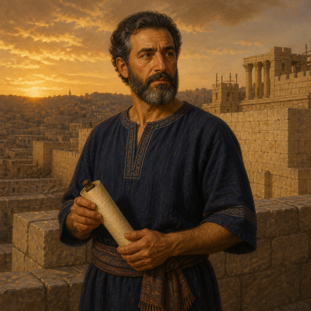 Oil-painting style portrait of Shecaniah, Descendant of David, Davidic descendant and grandson of Zerubbabel who preserved the royal lineage