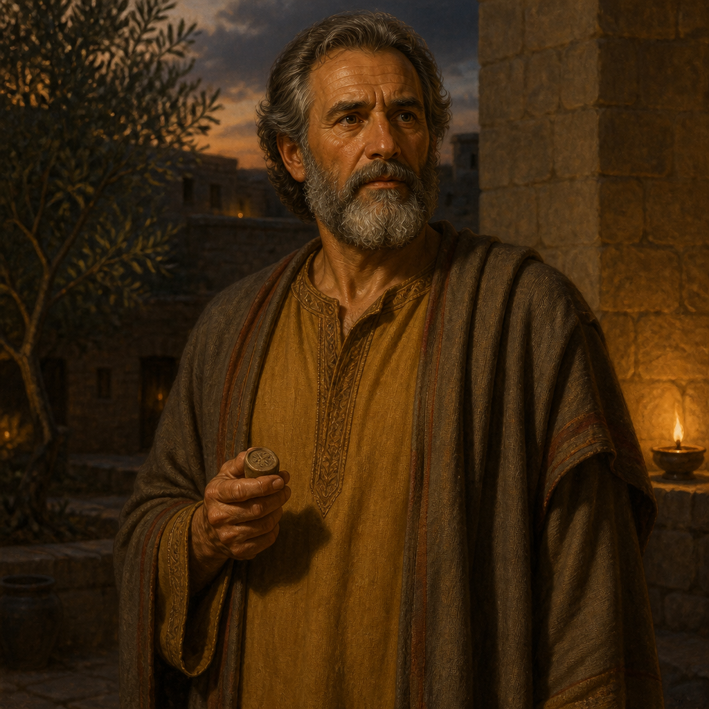 Oil-painting style portrait of Shelemiah, Ancestor of Jehudi, Grandfather of Jehudi and descendant of Cushi mentioned in the Book of Jeremiah