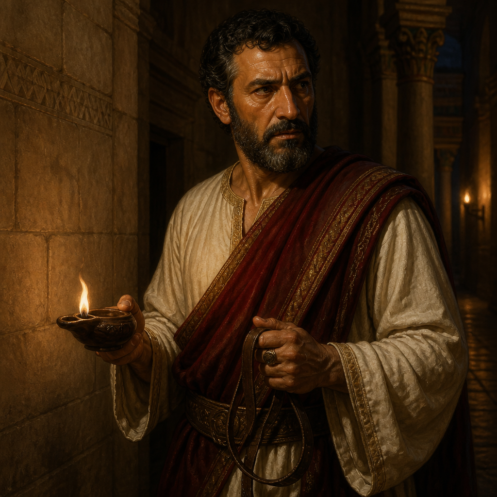 Oil-painting style portrait of Shelemiah son of Abdeel, Official commissioned by King Jehoiakim to arrest Jeremiah and Baruch